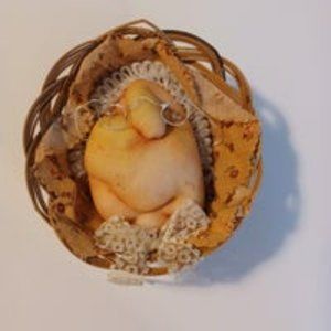 Vintage Nylon Soft Sculpture Grandma Doll Face In Basket